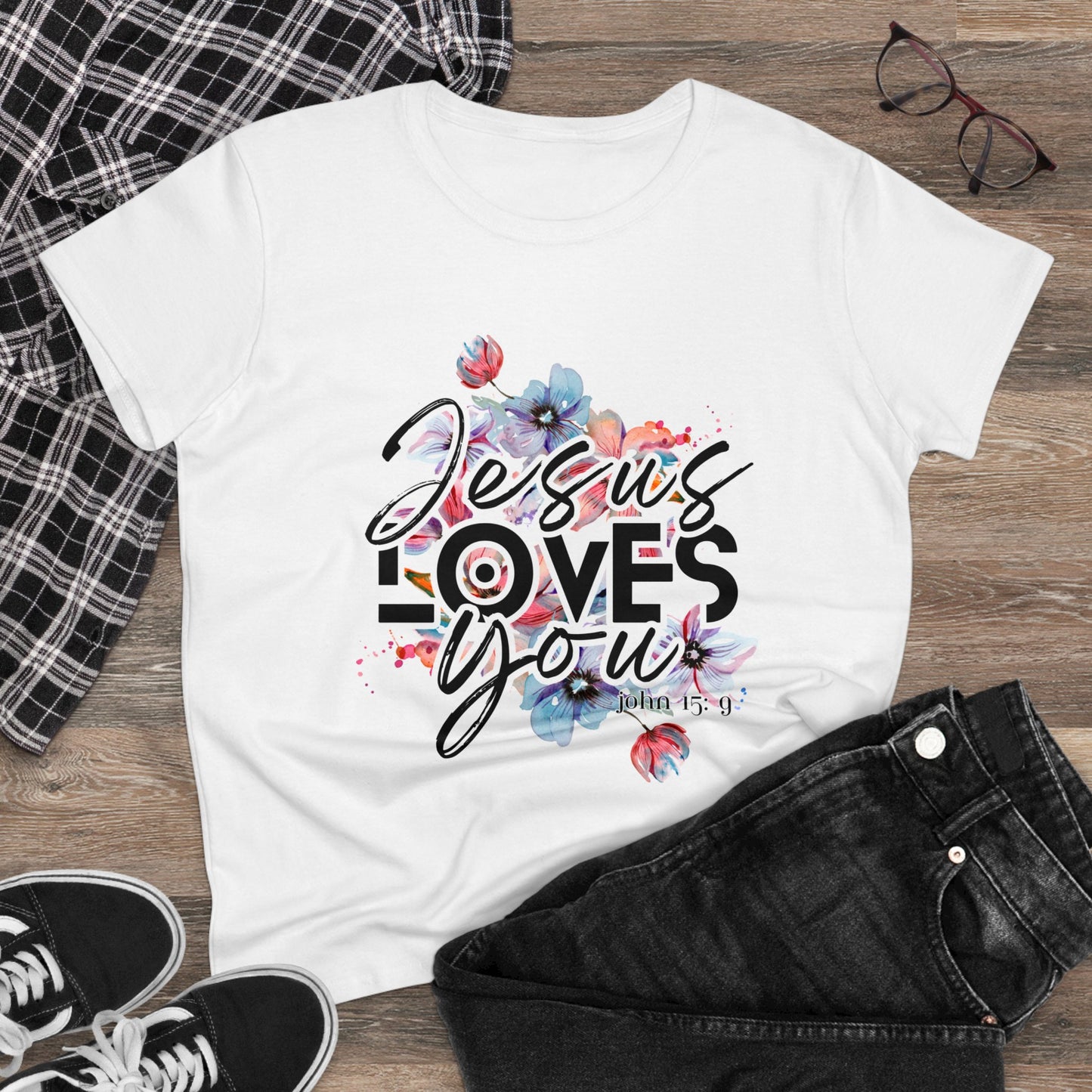 "Jesus loves you"  - (white/black) Women's Shirt